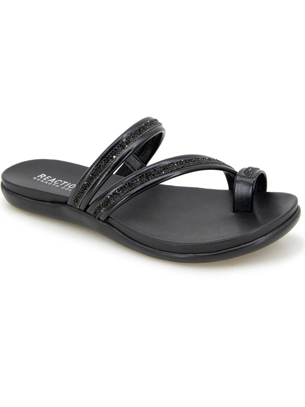 Kenneth Cole Reaction Black Crystal-Strap Toe-Ring Sandals